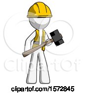 Poster, Art Print Of White Construction Worker Contractor Man With Sledgehammer Standing Ready To Work Or Defend