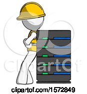 Poster, Art Print Of White Construction Worker Contractor Man Resting Against Server Rack