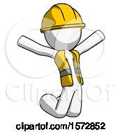 White Construction Worker Contractor Man Jumping Or Kneeling With Gladness