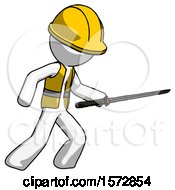 Poster, Art Print Of White Construction Worker Contractor Man Stabbing With Ninja Sword Katana