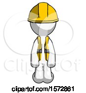 White Construction Worker Contractor Man Kneeling Front Pose