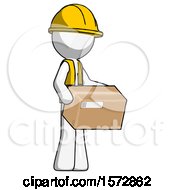 White Construction Worker Contractor Man Holding Package To Send Or Recieve In Mail