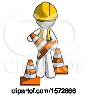 Poster, Art Print Of White Construction Worker Contractor Man Holding A Traffic Cone