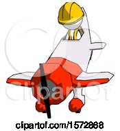 Poster, Art Print Of White Construction Worker Contractor Man In Geebee Stunt Plane Descending Front Angle View
