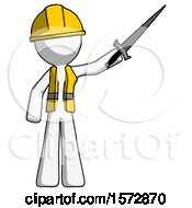Poster, Art Print Of White Construction Worker Contractor Man Holding Sword In The Air Victoriously