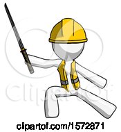 Poster, Art Print Of White Construction Worker Contractor Man With Ninja Sword Katana In Defense Pose