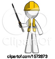 Poster, Art Print Of White Construction Worker Contractor Man Standing Up With Ninja Sword Katana