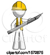 Poster, Art Print Of White Construction Worker Contractor Man Holding Large Scalpel