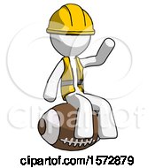 Poster, Art Print Of White Construction Worker Contractor Man Sitting On Giant Football