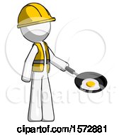 Poster, Art Print Of White Construction Worker Contractor Man Frying Egg In Pan Or Wok Facing Right