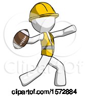 Poster, Art Print Of White Construction Worker Contractor Man Throwing Football