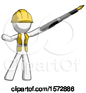 Poster, Art Print Of White Construction Worker Contractor Man Pen Is Mightier Than The Sword Calligraphy Pose