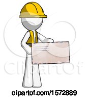 Poster, Art Print Of White Construction Worker Contractor Man Presenting Large Envelope