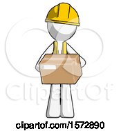 White Construction Worker Contractor Man Holding Box Sent Or Arriving In Mail