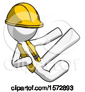 Poster, Art Print Of White Construction Worker Contractor Man Flying Ninja Kick Right