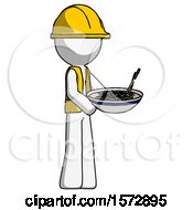 Poster, Art Print Of White Construction Worker Contractor Man Holding Noodles Offering To Viewer