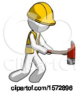Poster, Art Print Of White Construction Worker Contractor Man With Ax Hitting Striking Or Chopping