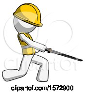 Poster, Art Print Of White Construction Worker Contractor Man With Ninja Sword Katana Slicing Or Striking Something