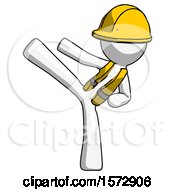 Poster, Art Print Of White Construction Worker Contractor Man Ninja Kick Left
