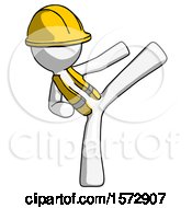 Poster, Art Print Of White Construction Worker Contractor Man Ninja Kick Right