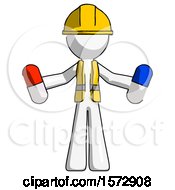 Poster, Art Print Of White Construction Worker Contractor Man Holding A Red Pill And Blue Pill