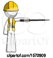 Poster, Art Print Of White Construction Worker Contractor Man Standing With Ninja Sword Katana Pointing Right