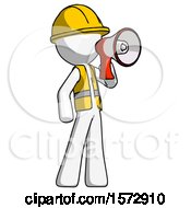 Poster, Art Print Of White Construction Worker Contractor Man Shouting Into Megaphone Bullhorn Facing Right