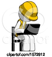 Poster, Art Print Of White Construction Worker Contractor Man Using Laptop Computer While Sitting In Chair Angled Right