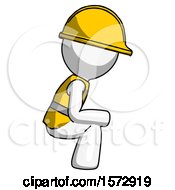 Poster, Art Print Of White Construction Worker Contractor Man Squatting Facing Right