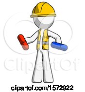 Poster, Art Print Of White Construction Worker Contractor Man Red Pill Or Blue Pill Concept