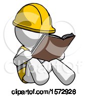 Poster, Art Print Of White Construction Worker Contractor Man Reading Book While Sitting Down