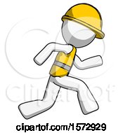 Poster, Art Print Of White Construction Worker Contractor Man Running Fast Right