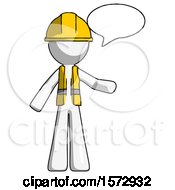 Poster, Art Print Of White Construction Worker Contractor Man With Word Bubble Talking Chat Icon