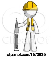 Poster, Art Print Of White Construction Worker Contractor Man Standing With Large Thermometer
