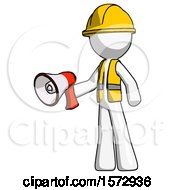 Poster, Art Print Of White Construction Worker Contractor Man Holding Megaphone Bullhorn Facing Right