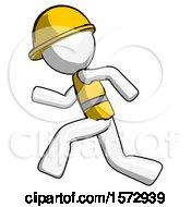 Poster, Art Print Of White Construction Worker Contractor Man Running Fast Left