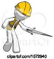 Poster, Art Print Of White Construction Worker Contractor Man Sword Pose Stabbing Or Jabbing