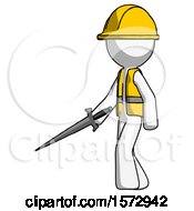 Poster, Art Print Of White Construction Worker Contractor Man With Sword Walking Confidently