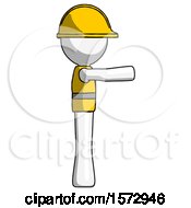 Poster, Art Print Of White Construction Worker Contractor Man Pointing Right