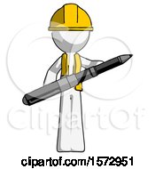Poster, Art Print Of White Construction Worker Contractor Man Posing Confidently With Giant Pen