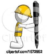 Poster, Art Print Of White Construction Worker Contractor Man Posing With Giant Pen In Powerful Yet Awkward Manner