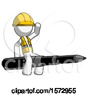 Poster, Art Print Of White Construction Worker Contractor Man Riding A Pen Like A Giant Rocket