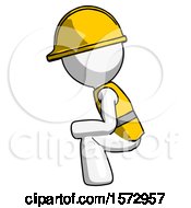 Poster, Art Print Of White Construction Worker Contractor Man Squatting Facing Left