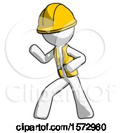 Poster, Art Print Of White Construction Worker Contractor Man Martial Arts Defense Pose Left