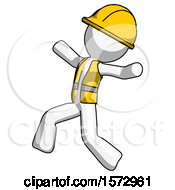 Poster, Art Print Of White Construction Worker Contractor Man Running Away In Hysterical Panic Direction Left