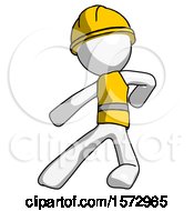 Poster, Art Print Of White Construction Worker Contractor Man Karate Defense Pose Left