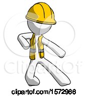 Poster, Art Print Of White Construction Worker Contractor Man Karate Defense Pose Right