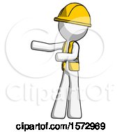 Poster, Art Print Of White Construction Worker Contractor Man Presenting Something To His Right