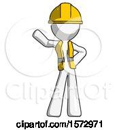 Poster, Art Print Of White Construction Worker Contractor Man Waving Right Arm With Hand On Hip