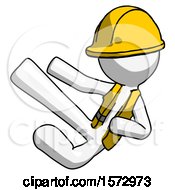 Poster, Art Print Of White Construction Worker Contractor Man Flying Ninja Kick Left